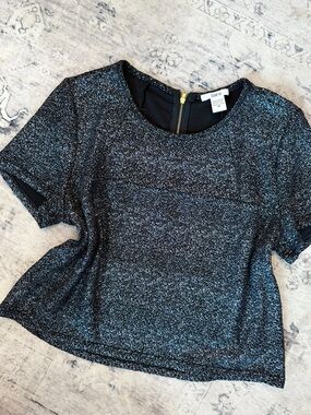 Bar III Black Sparkle Short Sleeve Crop Top